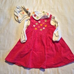 Gymboree girls size 2T pink corduroy pinnie with Peter Pan bodysuit & hat